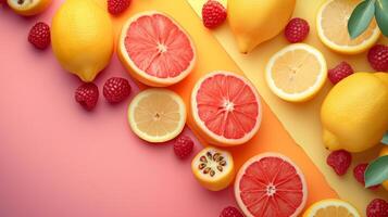 ai gegenereerd minimalistische fruit illustraties Aan een vetgedrukt, kleurrijk canvas oproepen de smaken van zomer foto