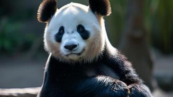 ai gegenereerd een vorstelijk panda poses voor een detailopname, uitstralend tijdloos charme en charisma foto