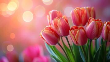 ai gegenereerd stoutmoedig en kleurrijk tulp bloemknoppen tegen een helder, lente-thema achtergrond uitstralen energie en vernieuwing foto