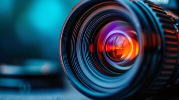ai gegenereerd abstract camera lens met kleurrijk bokeh effect foto