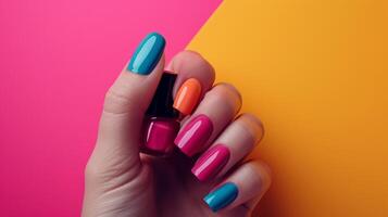 ai gegenereerd manicure schilderij met helder nagel Pools foto