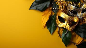 ai gegenereerd weelderig mardi gras masker versierd met veren en juwelen foto