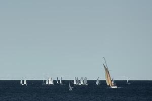 een veel van zeil boten en jachten in de zee ging Aan een het zeilen reis in de buurt haven Hercules in Monaco, monte Carlo, zeil regatta, ras foto