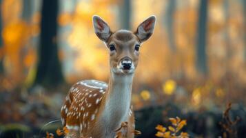 ai gegenereerd reekalf in herfst Woud foto