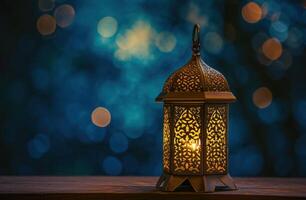 ai gegenereerd een oud traditioneel lamp lit temidden van mooi bokeh foto