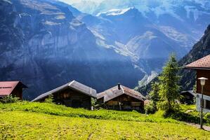 visie van de Zwitsers Alpen mooi gimmelwald dorp, centraal Zwitserland foto