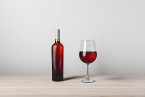 ai gegenereerd een glas met rood wijn en een fles tegen wit achtergrond foto