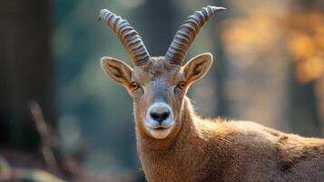 ai gegenereerd alpine steenbok overweegt in de wild foto