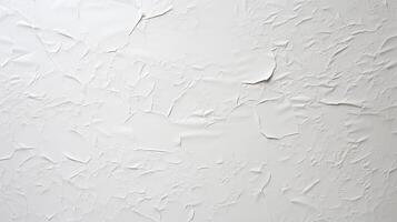 ai gegenereerd gelijmd wit papier getextureerde , zit vast naar wit tafel, willekeurig scheuren, matig reliëf, foto