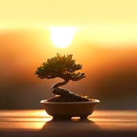 ai gegenereerd bonsai boom in een minimalistische kamerplant pot foto