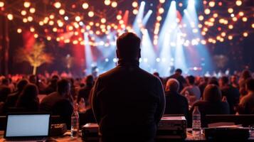 ai gegenereerd professioneel werken Bij een leven evenement groot schaal conferentie in de evenement beheer industrie foto