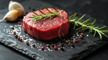 ai gegenereerd rauw steak klaar voor Koken foto