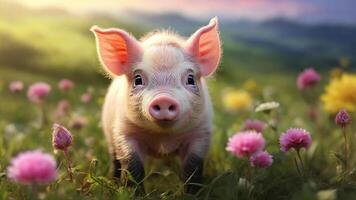 ai gegenereerd fotorealistisch beeld van aanbiddelijk baby varken foto