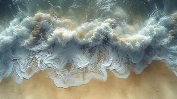 ai gegenereerd mooi blauw oceaan golven Aan schoon zanderig strand achtergrond. zomer vakantie achtergrond concept. foto