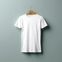 ai gegenereerd PNG blanco t-shirt mockup Aan een grijs achtergrond foto