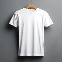 ai gegenereerd PNG blanco t-shirt mockup Aan een grijs achtergrond foto