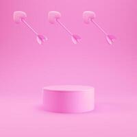 roze podium voor Product Scherm met gekruiste Cupido pijlen Aan helder achtergrond in pastel kleuren foto