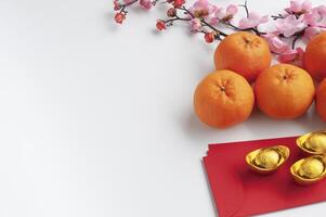 Chinese nieuw jaar decoratie met aanpasbare ruimte voor tekst of wensen foto