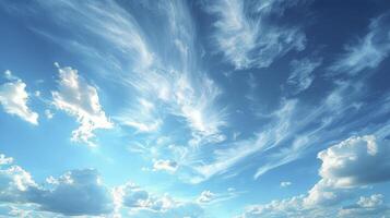 ai gegenereerd een mooi blauw lucht met een dun laag van cirrostratus wolken, toevoegen een beetje van twinkelen naar de Doorzichtig lucht. foto