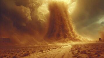 ai gegenereerd een zand tornado in de middag met de uiterlijk van golvend haboob wolken foto