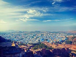 antenne panorama van de blauw stad jodhpur. Indië foto