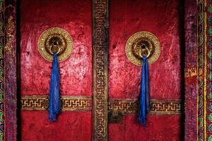 deur van spuug klooster. ladakh, Indië foto