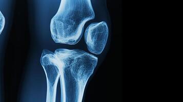 ai gegenereerd röntgenstraal beeld van de knie anatomie en gewricht structuren. foto