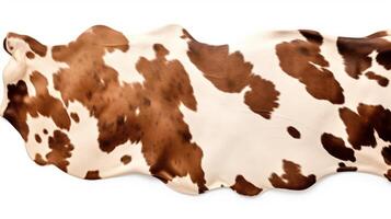 ai gegenereerd dier rechten concept een koeienhuid tapijt met natuurlijk bruin en wit vlekken en glad textuur. foto