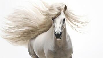 ai gegenereerd dier rechten concept wit paard met vloeiende manen foto