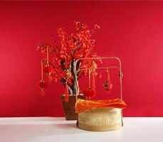 vrij foto chinees nieuw jaar achtergrond met boom en bucked