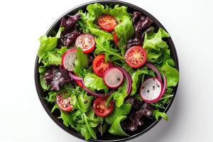 ai gegenereerd gemengd groenten salade geïsoleerd keuken tafel professioneel reclame voedsel fotografie foto