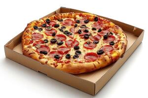 ai gegenereerd meenemen of levering pizza doos professioneel reclame voedsel fotografie foto