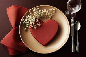 ai gegenereerd tafel reeks voor romantisch avondeten professioneel reclame fotografie foto