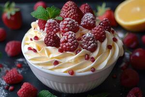 ai gegenereerd ontbijt superfood gezond yoghurt professioneel reclame voedsel fotografie foto