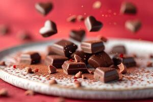 ai gegenereerd hart chocola koekjes vliegend in de lucht professioneel reclame voedsel fotografie foto