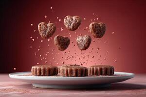 ai gegenereerd hart chocola koekjes vliegend in de lucht professioneel reclame voedsel fotografie foto