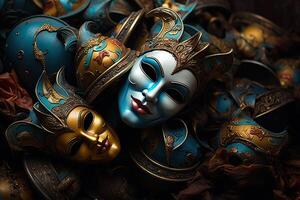 ai gegenereerd vrouwen carnaval maskers met goud decoratie. de concept van maskerade, carnaval. gegenereerd door kunstmatig intelligentie- foto