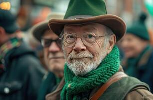 ai gegenereerd mannen in groen en bruin hoeden Bij een st Patrick dag partij foto