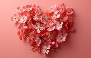 ai gegenereerd roze bloem Bij de top van een Valentijnsdag dag hart foto