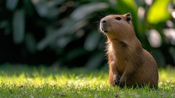 ai gegenereerd minimalistische levendig advertentie achtergrond met capibara en kopiëren ruimte foto