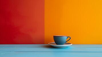 ai gegenereerd minimalistische levendig advertentie achtergrond met koffie en croissant, kopiëren ruimte foto