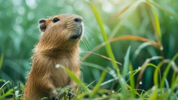 ai gegenereerd minimalistische levendig advertentie achtergrond met capibara en kopiëren ruimte foto