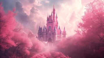 ai gegenereerd mooi roze prinses kasteel foto