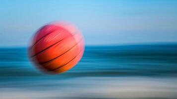 ai gegenereerd een wazig volleybal in vlucht tegen een geïsoleerd achtergrond foto