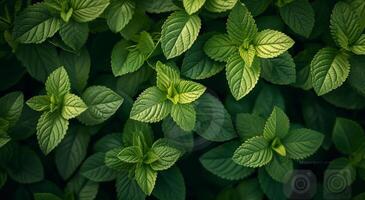 ai gegenereerd een dichtbij omhoog beeld van veel groen bladeren in de tuin foto