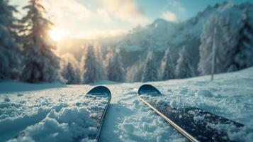 ai gegenereerd mooi achtergrond voor ski reclame foto