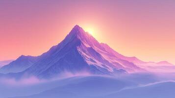 ai gegenereerd mooi natuur achtergrond met een eenzaam berg top tegen een roze Purper helling lucht foto