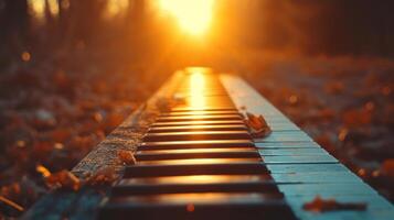 ai gegenereerd een piano toetsenbord getransformeerd in een surrealistische pad van musical ontdekking. foto