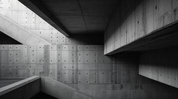 ai gegenereerd de meetkundig patronen van een parkeren garage's beton structuur, een testament naar stedelijk ontwerp foto