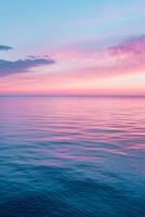 ai gegenereerd zacht, pastel tinten reflecterend uit een rustig zeegezicht gedurende schemering. foto